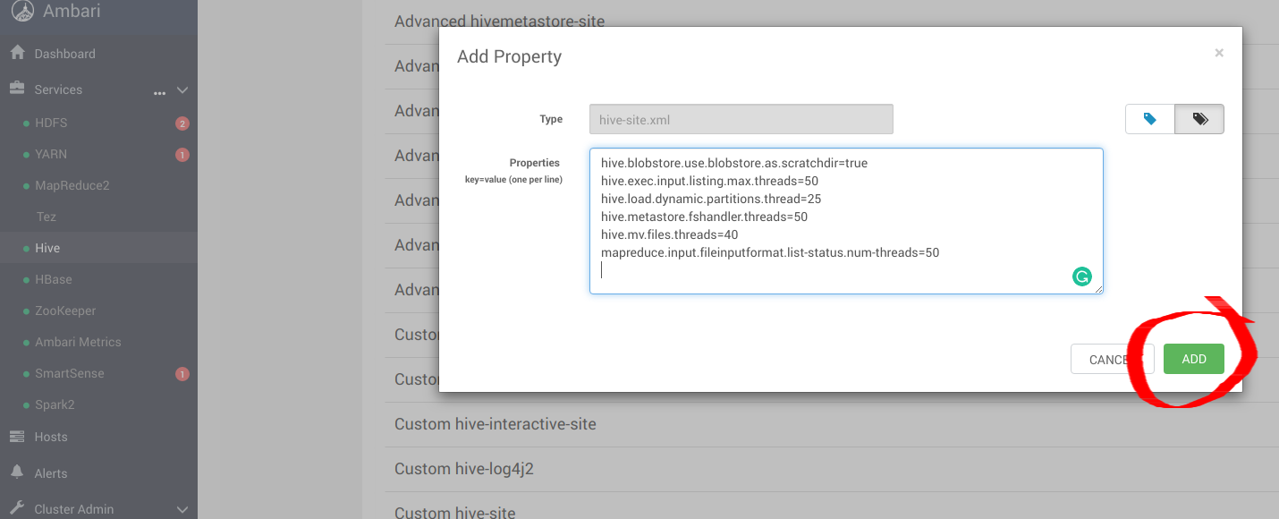 hive advanced custom config hive-config