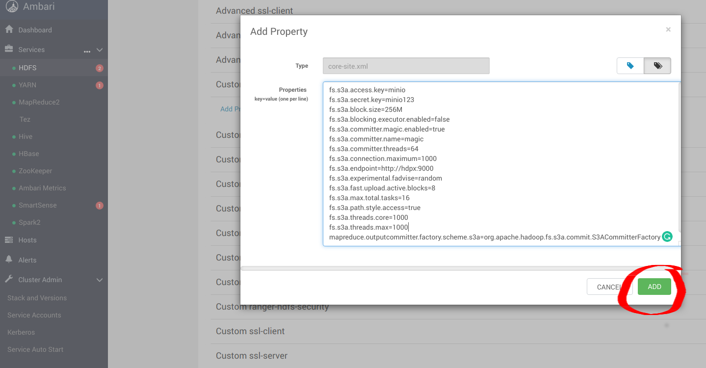 custom core-site s3a s3a-config